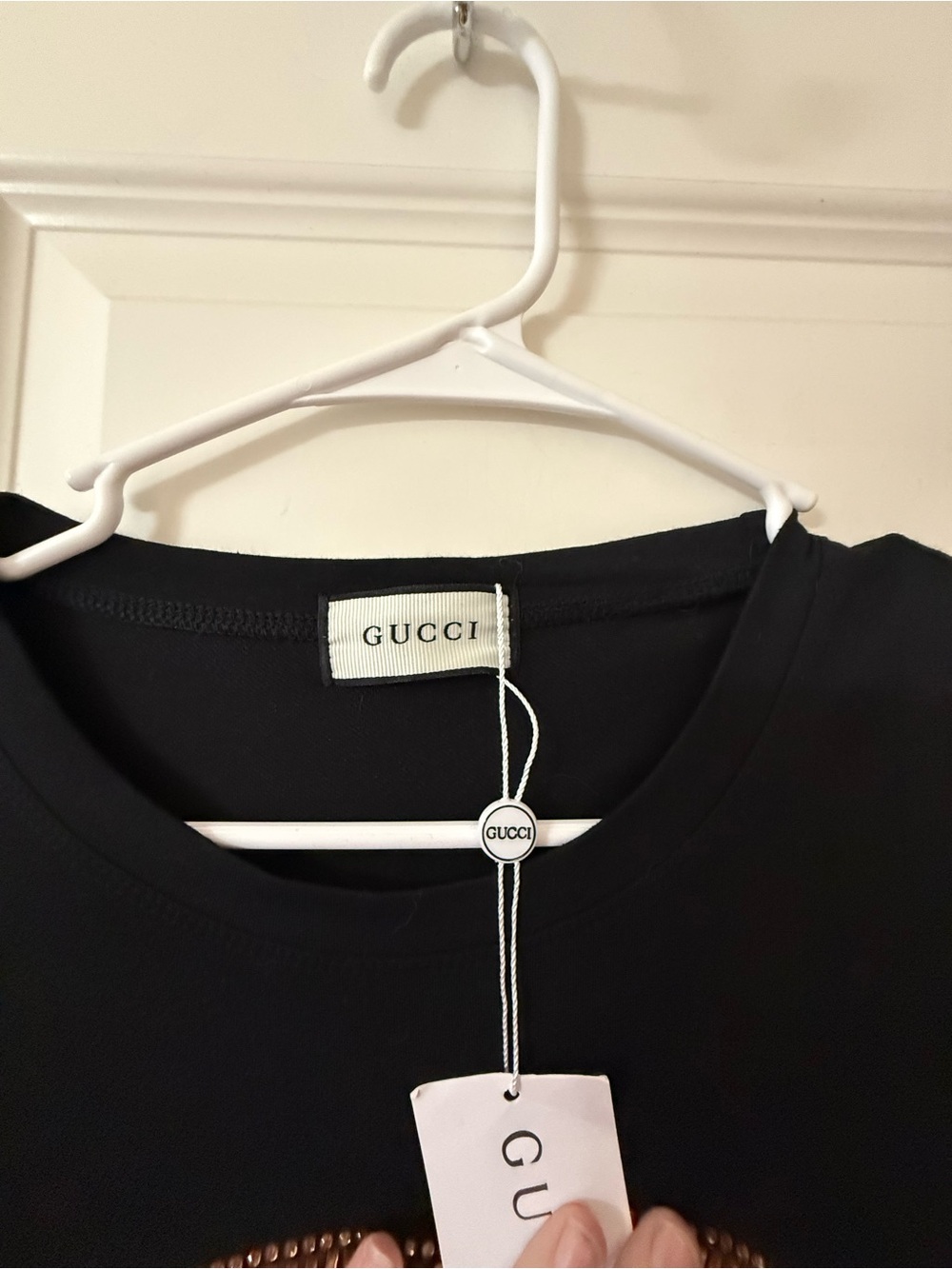 Black T-shirt Dress with Gold Logo Embellishment New With Tags Size Large - Picture 5 of 8